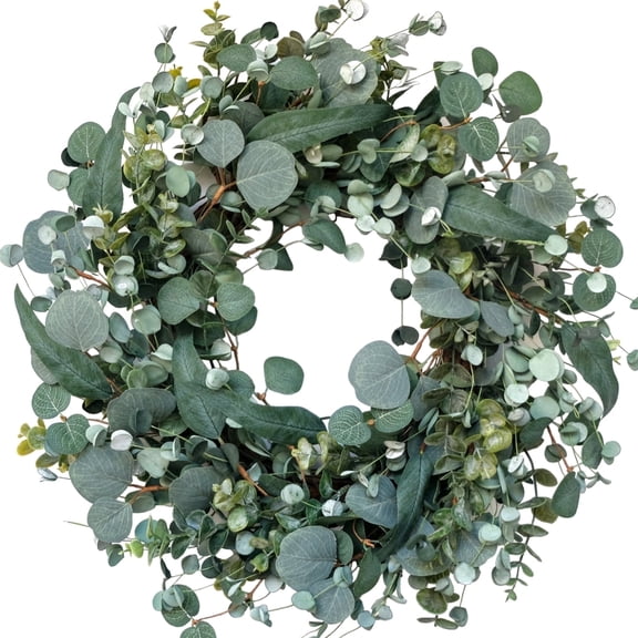 22 inch Mixed Green Leaves Front Door Wreath, Year-Round Foliage Decor Wreaths for Front Door Outside