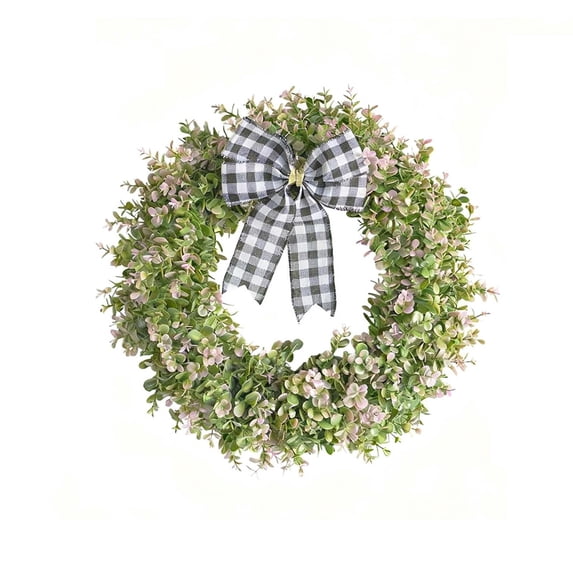 Spring Wreaths for Front Door with Bow Artificial Eucalyptus Leaf Garland for Home Wall and Window Decoration, 15.75 in