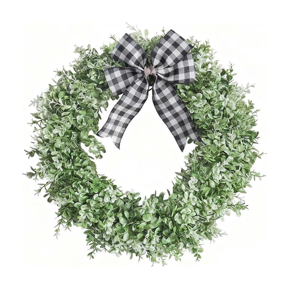 Spring Wreaths for Front Door with Bow Artificial Eucalyptus Leaf Garland for Home Wall and Window Decoration, 15.75 in