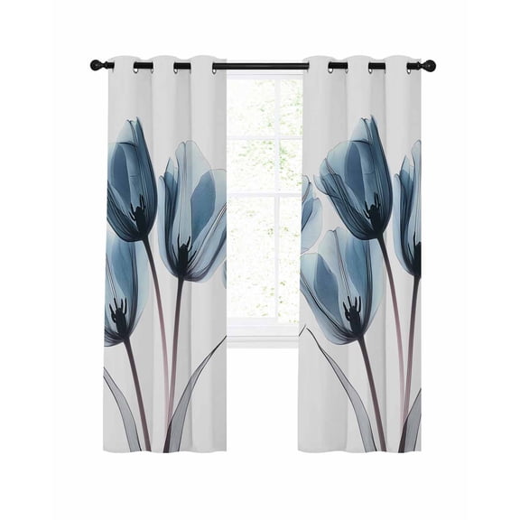 Spring X-ray Blackout Curtains 96 Inch Length Image of Blue Tulips Flower Leaf Thermal Insulated Window Curtain Window Drapes 2 Panels for Bedroom Living Room 52"Wx96"L