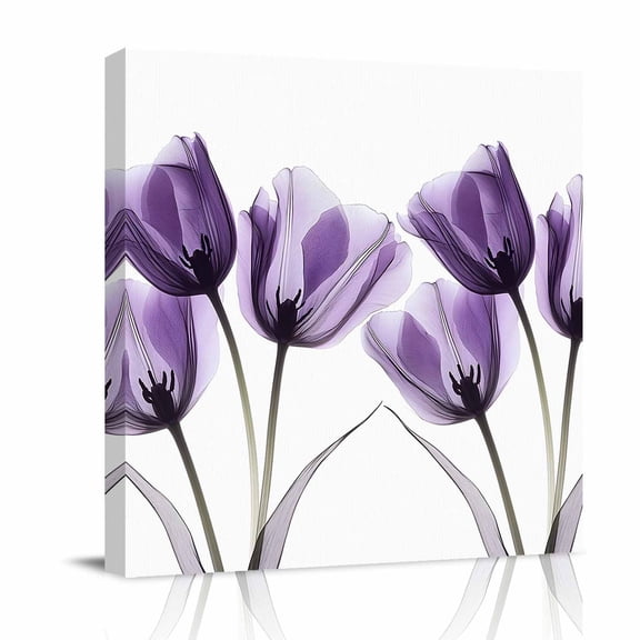 Spring X-ray Canvas Wall Art for Living Room, Image of Purple Tulips Flower Leaf Poster Print Painting for Bedroom Office Home Decoration Wall Pictures Prepare To Hang 8"x8"