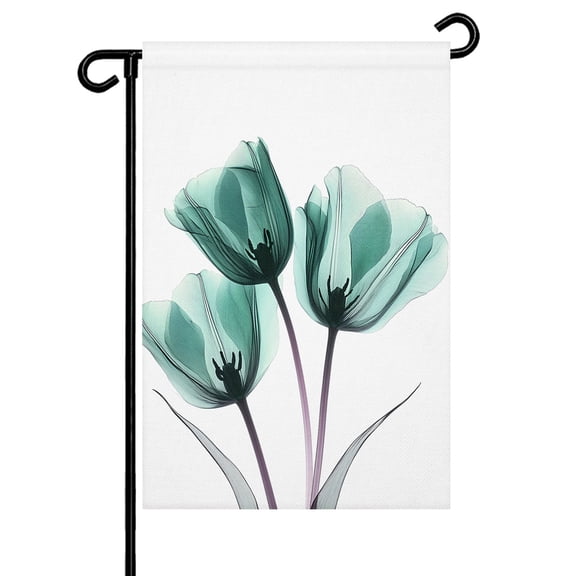 Spring X-ray Garden Flag 12x18 Inch Image of Teal Tulips Floral Leaf Double Sided Small Decorative Garden Flags for Outside, Outdoor Yard Porch Lawn Decoration