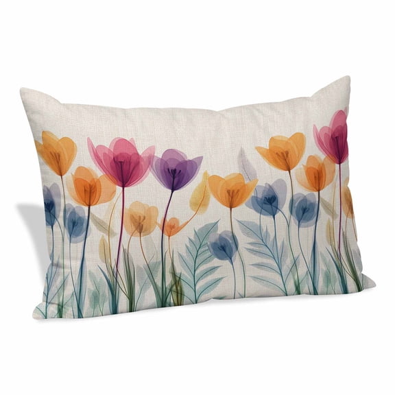 Spring X-ray Pillow Covers 16x24 Inch, Floral Cartoon Multicolor Tulips Leaf Retro Soft Brushed Throw Pillow Covers with Hidden Zipper Decorative Pillowcase for Bedroom Sofa Couch