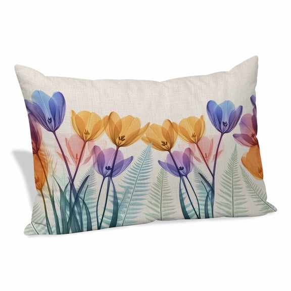 Spring X-ray Pillow Covers 20x26 Inch, Floral Yellow Purple Tulips Fern Leaf Retro Soft Brushed Throw Pillow Covers with Hidden Zipper Decorative Pillowcase for Bedroom Sofa Couch