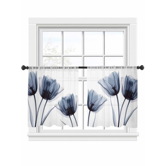 Spring X-ray Sheer Curtains for Living Room Bedroom, Image of Black Tulip Flower Light Filtering Sheer Curtain Rod Pocket Voile Window Treaments Drapes, 52 x 45 Inches