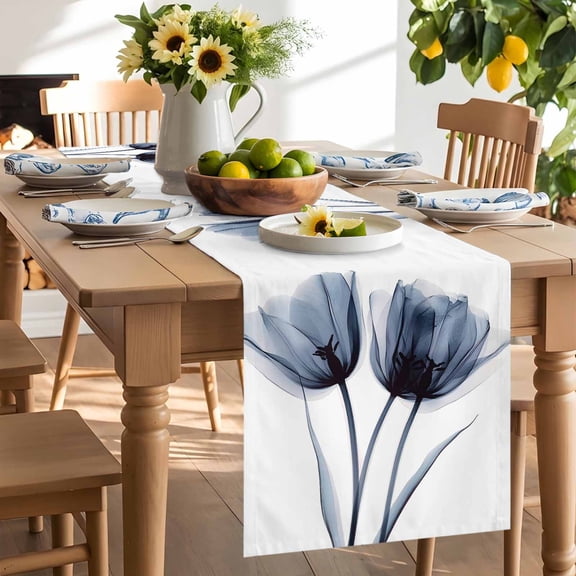 Spring X-ray Table Runner, Image of Black Tulip Flower Washable Kitchen Table Runners Dress Scarves for Dining Table Decorations Party/Restaurant/Indoor Outdoor Use, 13x36in