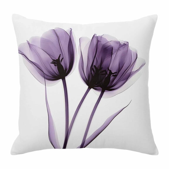 Spring X-ray Throw Pillow Cover Image of Purple Tulip Flower Cotton Linen Cushion Cover Throw Pillow Case with Invisible Zipper for Couch Sofa Bed Chair Car 18x18 Inch
