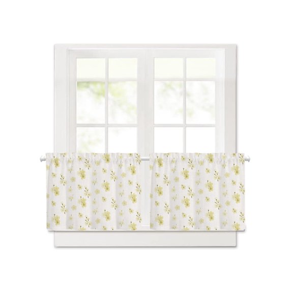 Spring Yellow Cherries Flowers Short Blackout Curtains 24 Inch Long,Vintage Country Floral Art Rod Pocket Kitchen Curtains,2 Panels Thermal Insulated Room Darkening Drapes for Bedroom,30"W x 24"L