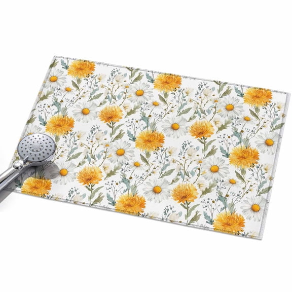 Spring Yellow Flowers 2x3ft Non Slip Area Rug White Daisy Grass Farm Plant Watercolor Washable Soft Area Rugs for Living Room, Indoor Circle Carpet for Bedroom Dining Room Kitchen