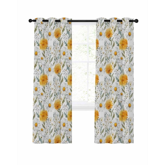 Spring Yellow Flowers Blackout Curtains 45 Inch Length White Daisy Grass Farm Plant Watercolor Thermal Insulated Window Curtain Window Drapes 2 Panels for Bedroom Living Room 52"Wx45"L