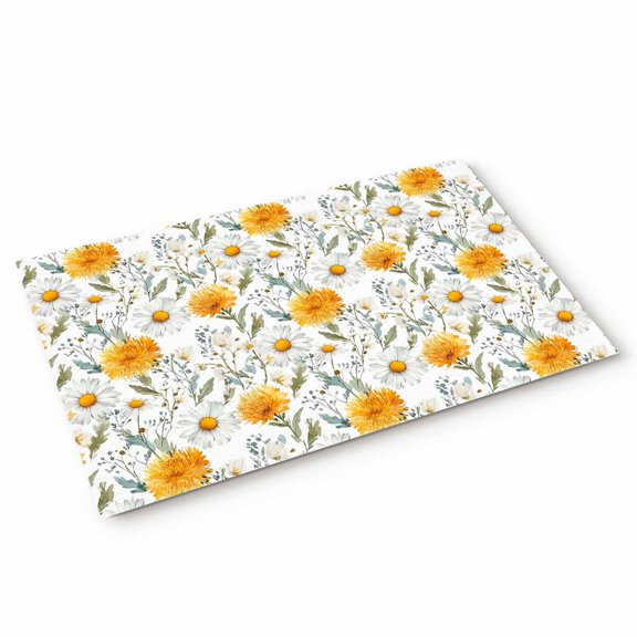 Spring Yellow Flowers Door Mat White Daisy Grass Farm Plant Watercolor Non Slip Absorbent Entrance Mat Washable Low Profile Indoor Doormat for Front Door Entryway Entry 16"x24"