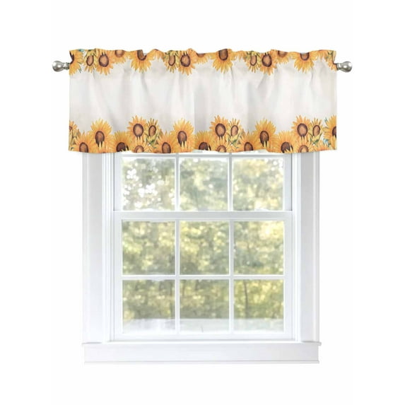 Spring Yellow Sunflower Curtain Valances for Windows, Retro Botanical Pastoral Country Kitchen Valance Window Treatment, Light Filtering Block Curtains for Bathroom/Bedroom/Living Room 42'' x 18''