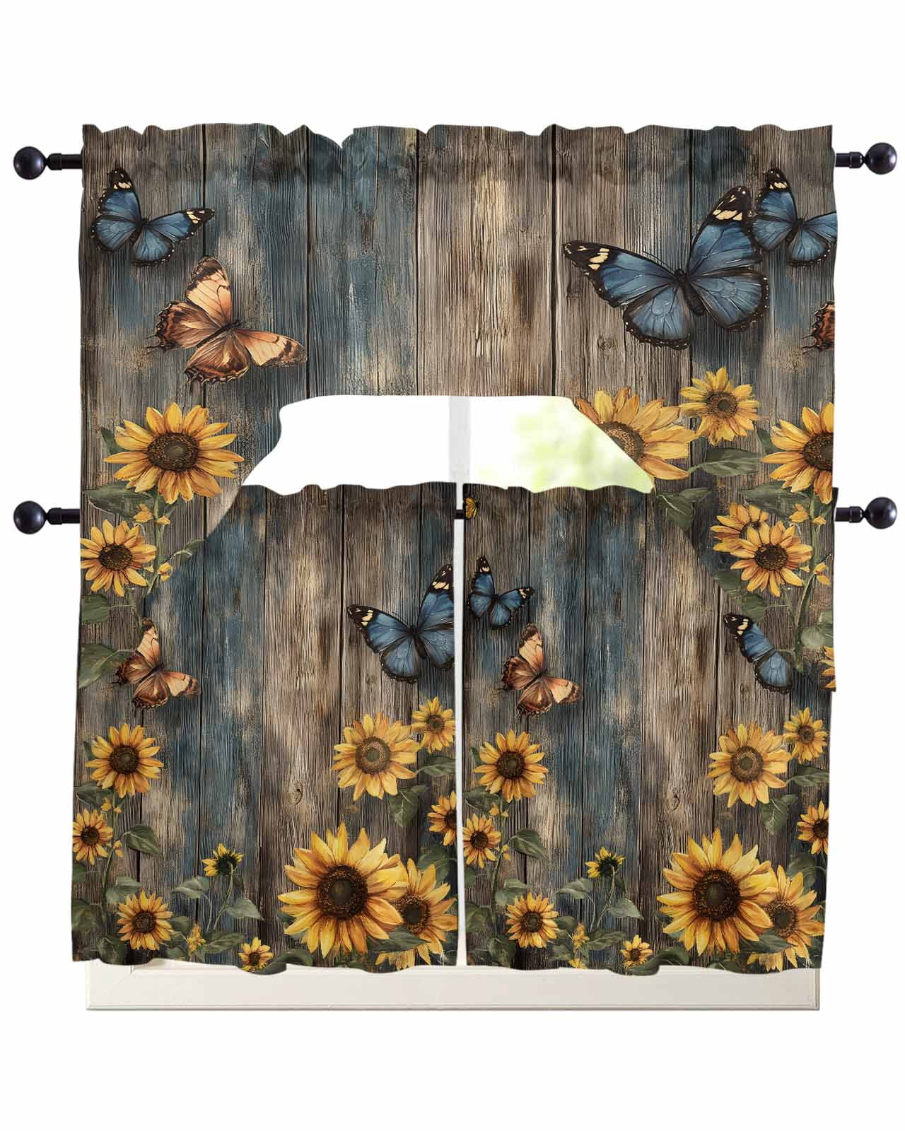 Spring Yellow Sunflower Kitchen Curtains Swag Valance and Tier Curtains ...