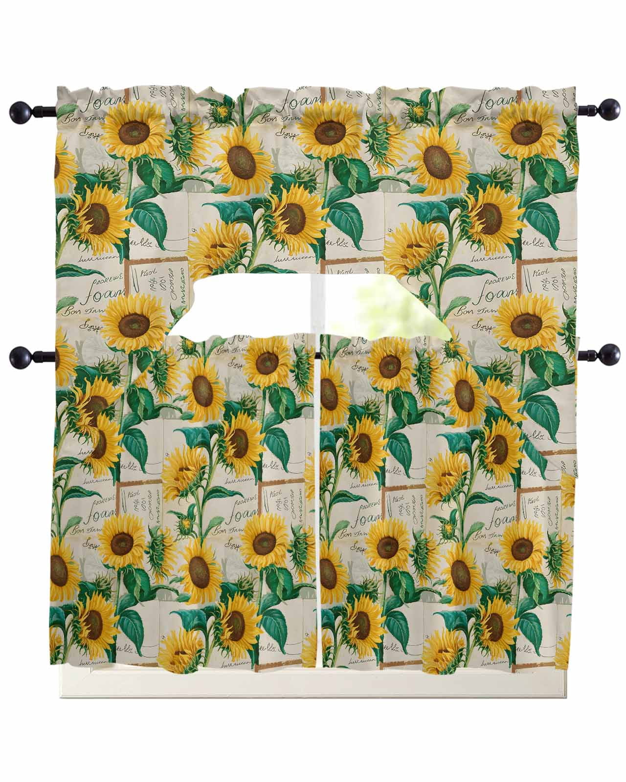 Spring Yellow Sunflowers Kitchen Curtains Sets 24 Inch Length with ...
