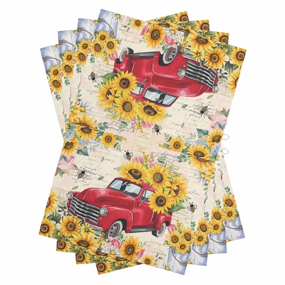 Spring Yellow Sunflowers Kitchen Towels Set of 4, Water Absorbent Dish Towel, Farm Floral Car Pastoral Decorative Hand Towels - Quick Drying Cloth for Cooking Baking, 18x28 Inch