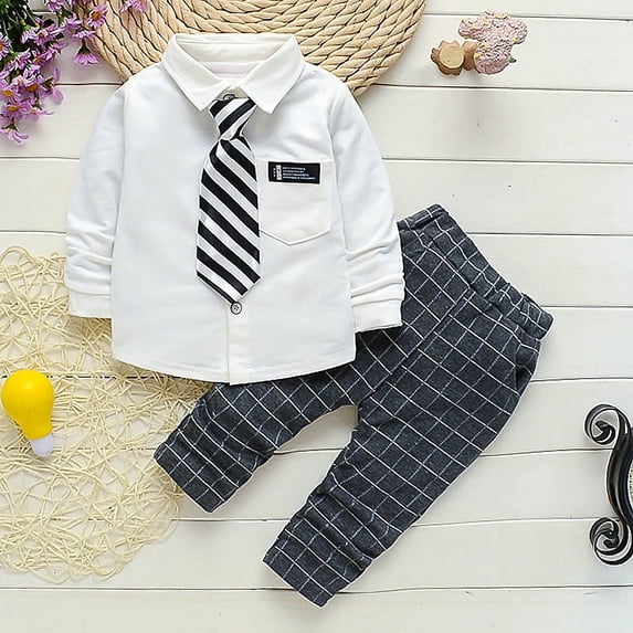 Spring and Autumn Boys' Baby Clothing Set Fashion Cotton Top+Casual Pants Two-piece Set of Boys' Newborn Children's Fashion Tie Long Sleeve Set.