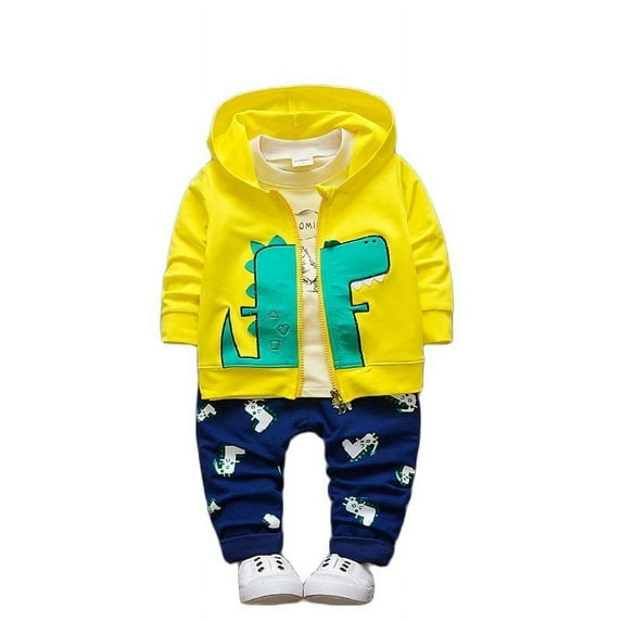 Spring and Autumn Boys' Baby Clothing Set Fashion Printed Dinosaur Top+Pants Three-piece Boys' Newborn Children's Clothing Set