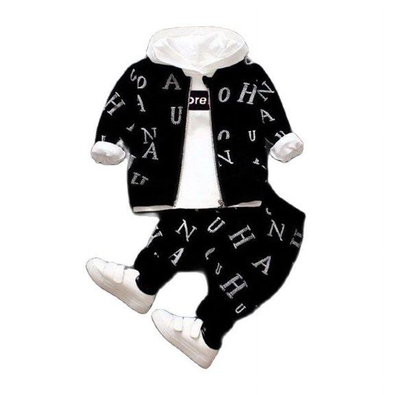 Spring and Autumn Boys' Baby Clothing Set Fashion Printed Top Pants Three-piece Boys' Newborn Children's Clothing Set