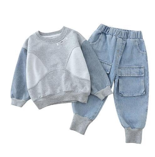 Spring and Autumn Boys' Baby Garment Set Fashion Cotton Top+Pants Two-piece Boys' Piece Denim Suit