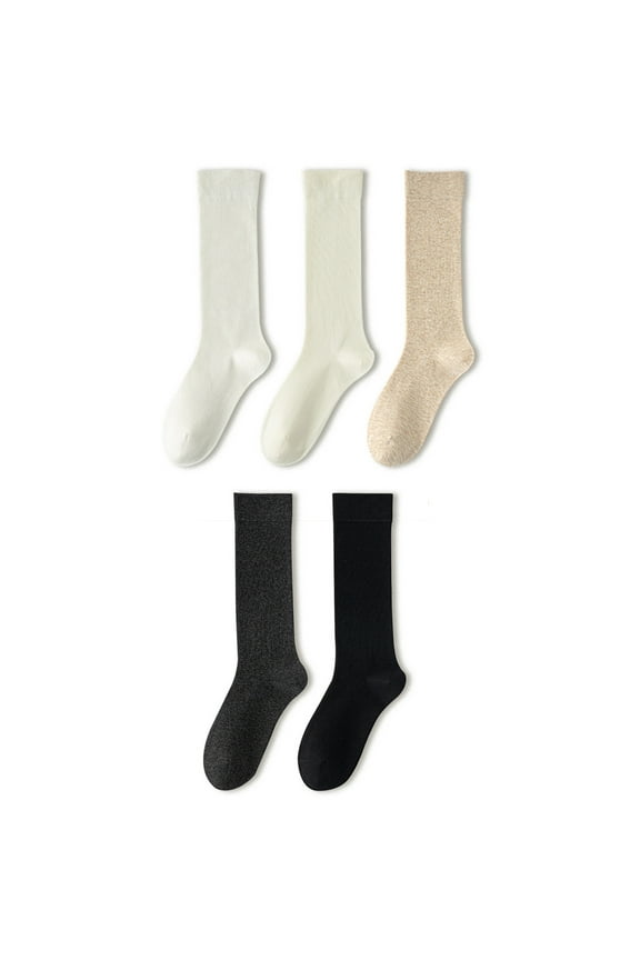 Spring and Autumn Calf-Length Socks – Summer Thin Slouchy Compression Socks for Women, Slimming Effect in Elegant White, One Size, 5 Pairs