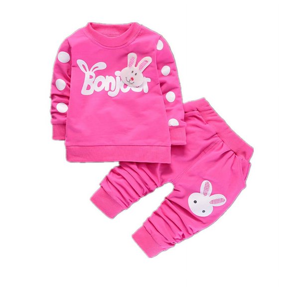 Spring and Autumn Girls' Baby Garment Set Fashion Cotton Top+Casual Pants Two-piece Set of Girls' Cartoon Bunny Set