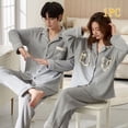 thumbnail image 1 of Spring and Autumn Long-sleeved Korean Cardigan Cotton Sleepwear Two-piece Set Casual V-neck Couples Pajamas Women Pajama Man, 1 of 7