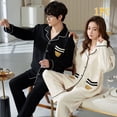 thumbnail image 1 of Spring and Autumn Long-sleeved Korean Cardigan Cotton Sleepwear Two-piece Set Casual V-neck Couples Pajamas Women Pajama Man, 1 of 7