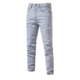 thumbnail image 1 of Spring and Autumn New Men's Denim Washed Trendy Casual Micro-Elastic Straight Pants-White-34, 1 of 8