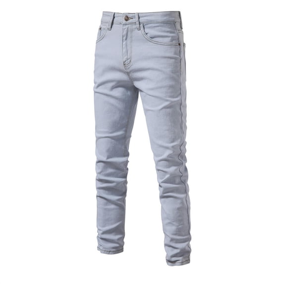 Spring and Autumn New Men's Denim Washed Trendy Casual Micro-Elastic Straight Pants-White-34
