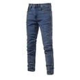 thumbnail image 1 of Spring and Autumn New Men's Denim Washed Trendy Casual Micro-Elastic Straight Trousers-Medium Blue-32, 1 of 8