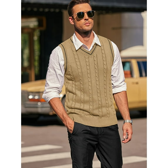Spring and Autumn New Men's Sweater Vest V-neck Slim Fit Casual Sleeveless Twisted Knitted Pullover