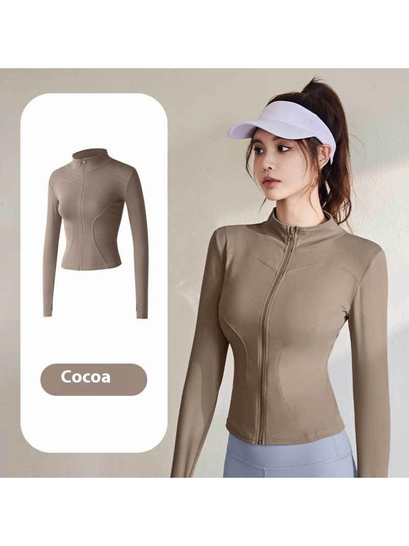 Spring and Autumn Sports Jacket for Women, Long Sleeve Tight-fitting Running Fitness Yoga Top Jacket