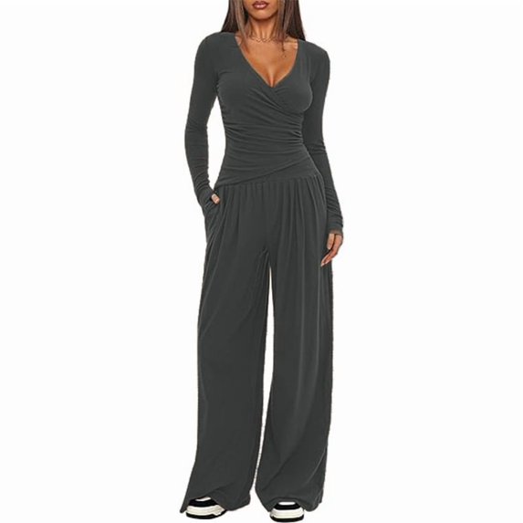 Spring and Autumn Wide-Leg Pants Set for Women, Short-Sleeved Sportswear Two-Piece Set for Various Occasions, Casual Commuting