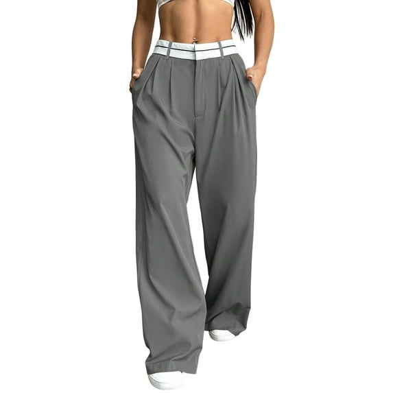 Spring and Autumn Women'S Wide-Leg Pants High Waist Business Casual Work Pants Grey L