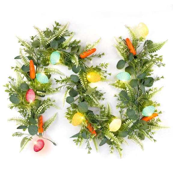 Spring and Holiday Wreath with Faux Vines, Easter Eggs, and Butterflies for Fireplace Mantel or Wall Decor