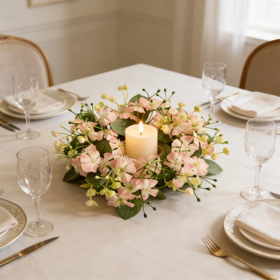 Spring and Summer Artificial Flower Garlands, Mini Floral Wedding Wreath, Table Centerpiece for Party & Home Decoration, Candle Ring Accent