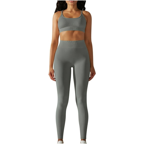 Spring and Summer Fashion Workout Sets for Women 2 Piece High Waisted Casual Spring Sleeveless Round-Neck Blouses & Shirts Sets