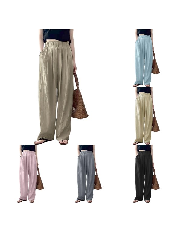 Spring and Summer High Waisted Pleated Ice Silk Wide Leg Pants Pencil Pants for Women Casual M