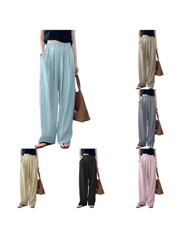 Spring and Summer High Waisted Pleated Ice Silk Wide Leg Pants Pencil Pants for Women Casual M
