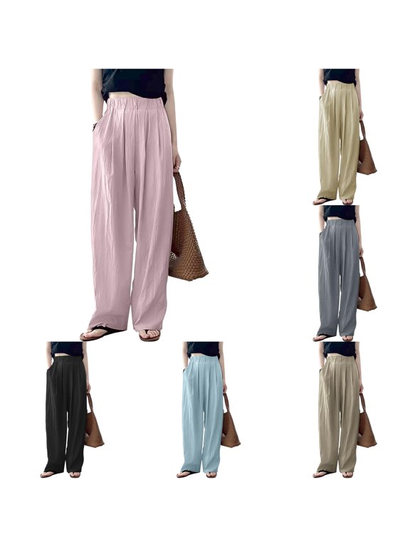 Spring and Summer High Waisted Pleated Ice Silk Wide Leg Pants Pencil Pants for Women Casual M