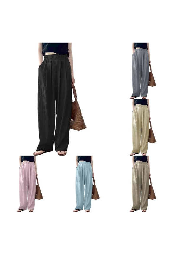Spring and Summer High Waisted Pleated Ice Silk Wide Leg Pants Pencil Pants for Women Casual M