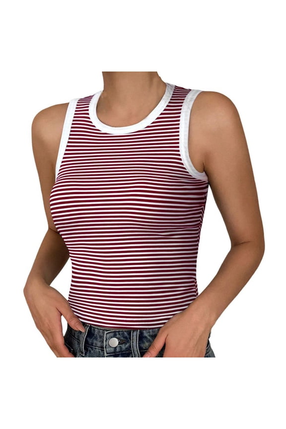 Spring and Summer Sexy Sweet & Spicy Style Knitted Stripe Color Blocking Top Vest, Undershirt
