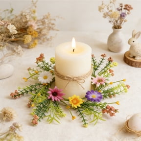 Spring and Summer Theme Artificial Daisies Candle Wreath, Small Decorative Ring for Party Table Centerpieces and Wedding