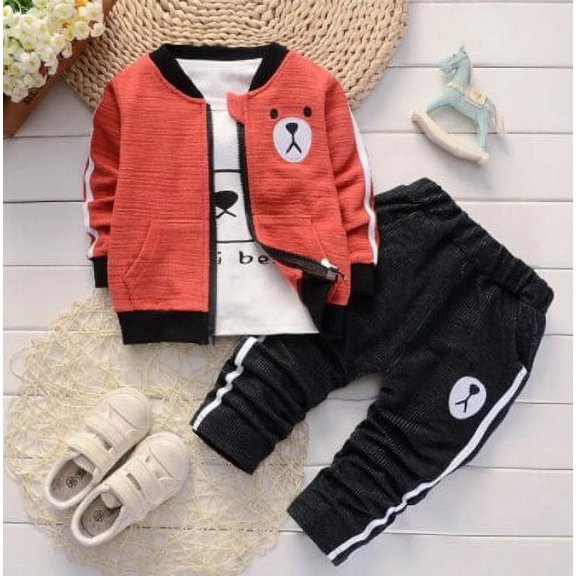 Spring and autumn boy baby clothing suit fashion cotton top+pants three-piece boy newborn children's clothing suit.