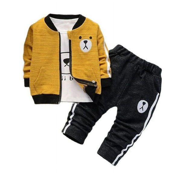 Spring and autumn boy baby clothing suit fashion cotton top+pants three-piece boy newborn children's clothing suit.