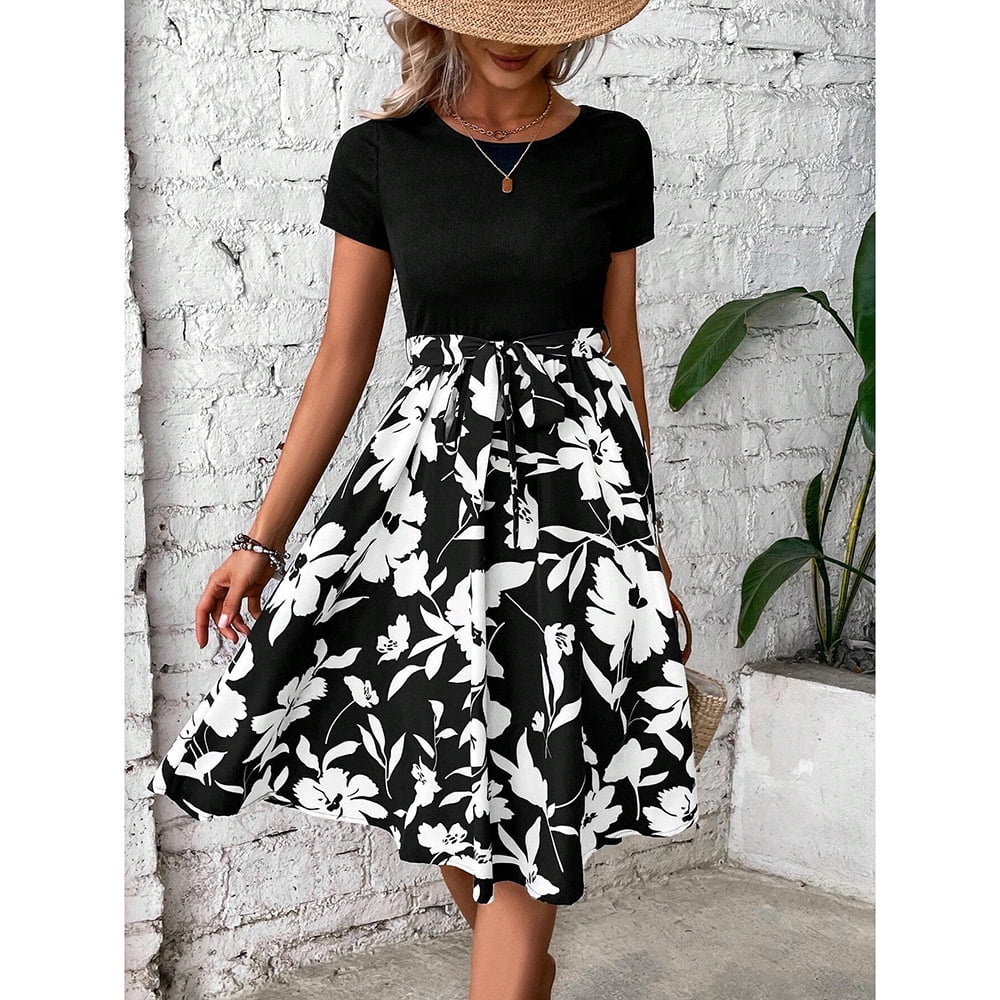 Spring and summer European and American women's casual printed lace-up ...