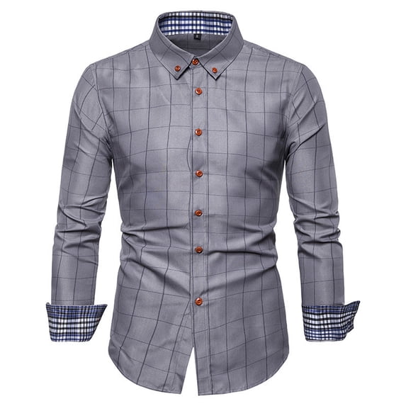 Spring and summer men's plaid shirt youth men's long-sleeved shirt square collar shirt loose version