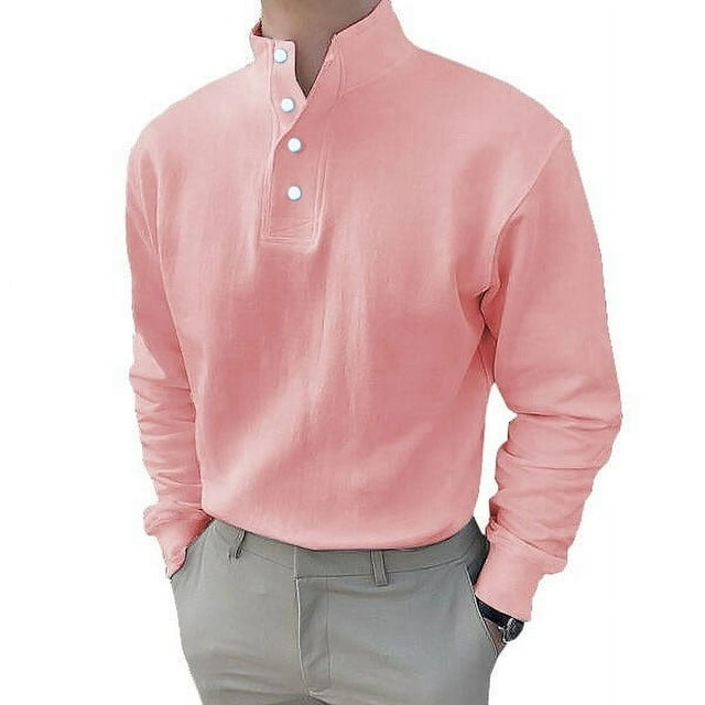 Spring and summer men's solid color long-sleeved shirts with regular ...