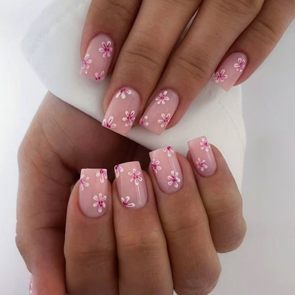 Spring and summer new fresh flowers cross-border ins wind wearing armor simple short square nail art wearing nail wholesale
