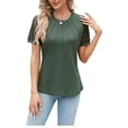 thumbnail image 1 of Spring and summer solid color T-shirt women's round neck lace short-sleeved top, 1 of 7